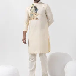 PulseIQ Men Beige Kurtas-image-115