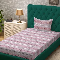 KLOTTHE Pink Floral Cotton Single Bedsheets-picture-33