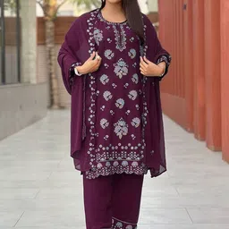 BINDUDI Women Floral Embroidered Regular Sequinned Kurta with Pyjamas & With Dupatta-13