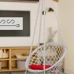 Swingzy Grey & Red Textured Cotton Hammock Swing With Cushion-14