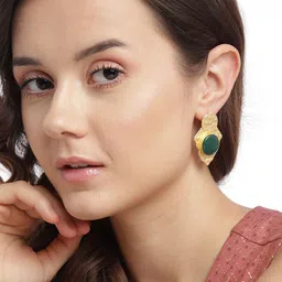 Anouk Gold-Plated Artificial Stones Studded Contemporary Shaped Drop Earrings-17