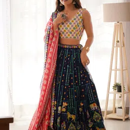 Panzora Embroidered Sequinned Semi-Stitched Lehenga & Unstitched Blouse With Dupatta-picture-35
