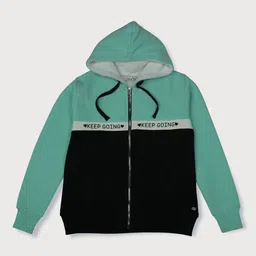 Palm Tree Girls Typography Colourblocked Fleece Bomber Jacket-image-28