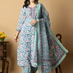 Stitch up thread Ethnic Motifs Printed Straight Kurta with Salwar & With Dupatta-image-46