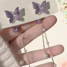 AKISON JEWELS Purple Butterfly Crystals Studs Earrings-38