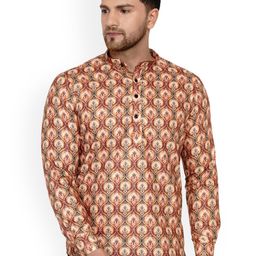 VEERA PARIDHAAN Ethnic Motifs Printed Band Collar Cotton Straight Kurta-image-18