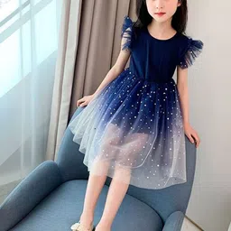 YK Girls Embellished Ombre Dyed Tulle Fit & Flare Midi Dress-56