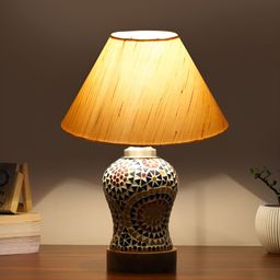 Devansh Off White Wood Traditional Abstract Shaped Table Lamp image 3
