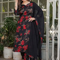 JAPNAAM Women Floral Printed Regular Kurta with Trousers & With Dupatta-picture-45