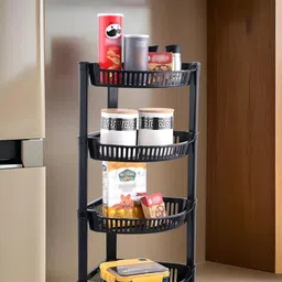 Kuber Industries Black 4 Tier Folding Fruit & Vegetable Basket Stand-24
