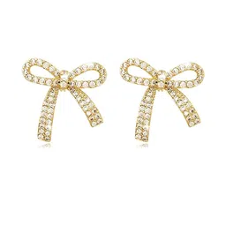styledose Sterling Silver Rhinestone Studded Bow Shaped Studs-picture-9