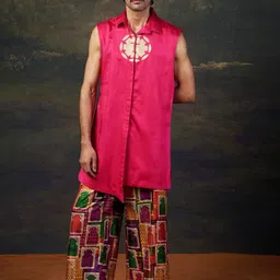 THETAA Men Yoke Design Regular Pure Silk Kurta with Palazzos-picture-33