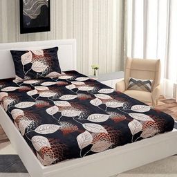 METRO LIVING Gold-Toned 130 TC Single Bedsheet with 1 Pillow Covers-image-58