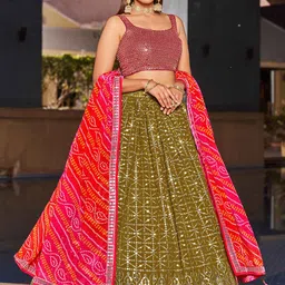 DIVASTRI Embellished Sequinned Semi-Stitched Lehenga & Unstitched Blouse With Dupatta image 5