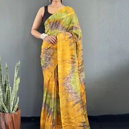 FLOURIOUS Tie and Dye Printed Organza Saree-picture-0