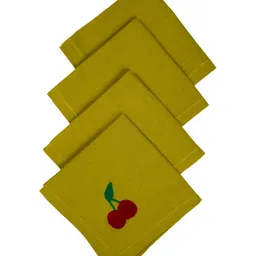 Ratan Cart 4-Pcs Olive Green Embroidered Cotton Table Napkins-49
