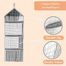 Kuber Industries Grey & White Abstract Printed Hanging 3 Pockets Multi-Utility Organisers image 4