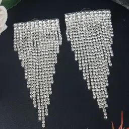 StyleCast Silver-Plated Rhinestone Studded Tasselled Contemporary Drop Earrings-picture-19
