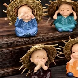 Fashion Bizz Pack Of 4 Orange Buddha Figurine Showpiece-16
