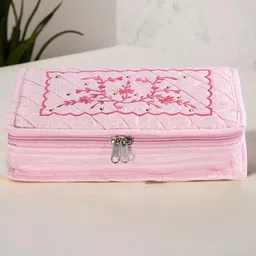 Kuber Industries Pink 4 Pieces Floral Embroidered Jewellery Organisers-image-7