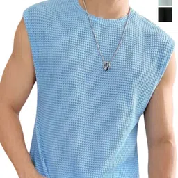 Calcados Pack Of 3 Round Neck Stretchable Gym Vest - Sandoz-blk,sky-Vest-sky-S-image-55