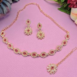 VATSALYA creation Rose Gold-Plated Artificial Stone Studded Jewellery Set-image-64