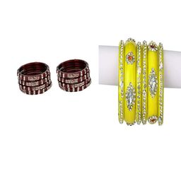 Somil set of 2 matoon,yellow Combo Glass Bangles-image-37