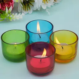Myntra Elegant Homes Yellow & Blue 4 Pieces Glass Tea Light Candle Holder-49