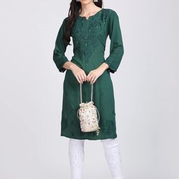 MALABIS Women Ethnic Motifs Embellished Mukaish Chikankari Kurti-image-14