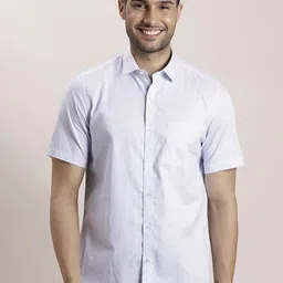 Turtle Men Classic Spread Collar Micro Checked Cotton Slim Fit Formal Shirt-image-90