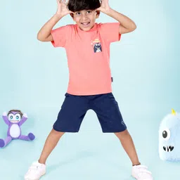 KiddoPanti Boys Sticker Printed Pure Cotton Round Neck T-Shirt & Shorts Clothing Set-image-54