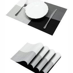 YELONA Black & Grey 4 Pieces PVC Heat & Stain Resistant Washable Table Placemats-40