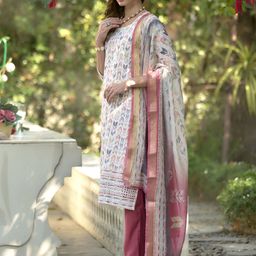 SHREE LAXMINARAYAN EXPORT Geometric Printed Pure Cotton Kurta With Trousers & Dupatta image 5