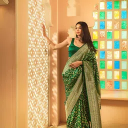 VASTRAHUT Ethnic Motifs Woven Design Zari Banarasi Saree-picture-43