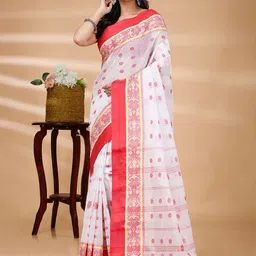 PuJoy Woven Design Zari Pure Cotton Taant Saree-58