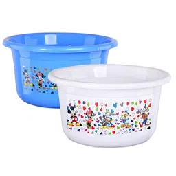 Kuber Industries White & Blue 2 Pieces Disney Printed Bath Tub 25Ltrs-picture-8