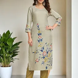 SZN Ethnic Motifs Printed Straight Beads & Stones Kurta With Trousers & Dupatta-picture-2