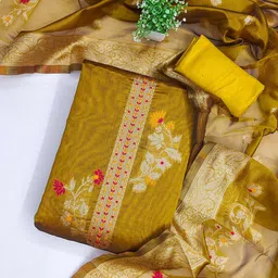 KALINI Floral Woven Design Zari Banarasi Jacquard Unstitched Dress Material-picture-14