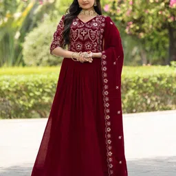 Tilton Women Embellished Embroidered Fit & Flare Maxi Dress with Dupatta-image-31