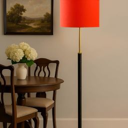 Devansh Orange & Black Cylinder Wooden Floor Lamp-picture-2