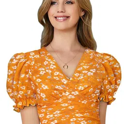 Baesd Women Floral Printed V-Neck Puff Sleeves Crop Empire Top-picture-40
