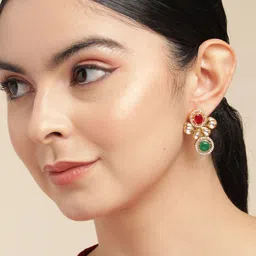 Anouk Gold Plated Kundan Studded Classic Drop Earrings-37
