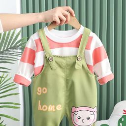 INCLUD Girls Striped Long Sleeves T-Shirt With Dungaree Set-image-45