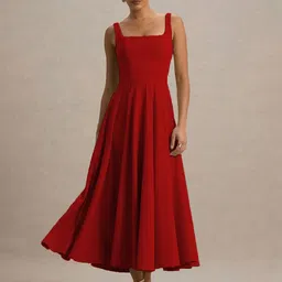 TRAQUILA Solid Red Fit and Flare Backless Maxi Dress-image-62