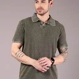 V-Mart Men Self Design Polo Collar Cotton Slim Fit T-shirt-image-30