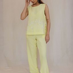 Kyra Embroidered Round Neck Top With Trousers Co-Ords-image-3