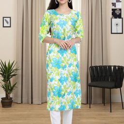 HERE&NOW Selection of 3 Floral Printed Round Neck Straight Kurtas-image-40
