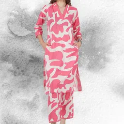 NEYSA Abstract Printed V-Neck Pure Cotton Straight Tunic And Trousers-11