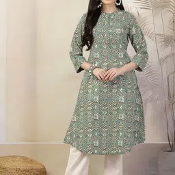 Nayam By Lakshita Geometric Printed Mandarin Collar A-Line Kurta With Palazzos-34