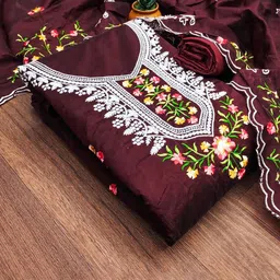 HMP Fashion Floral Embroidered Jacquard Chanderi Unstitched Dress Material-picture-15